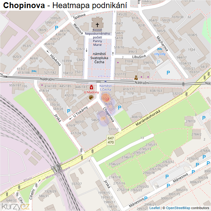 Mapa Chopinova - Firmy v ulici.