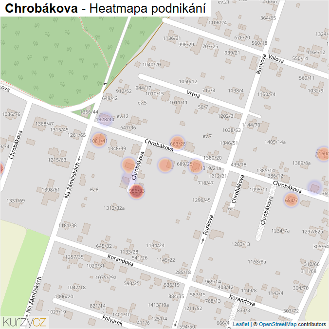 Mapa Chrobákova - Firmy v ulici.