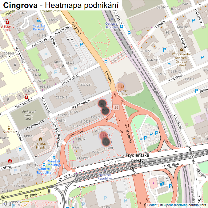 Mapa Cingrova - Firmy v ulici.