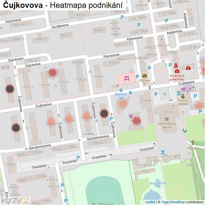 Mapa Čujkovova - Firmy v ulici.