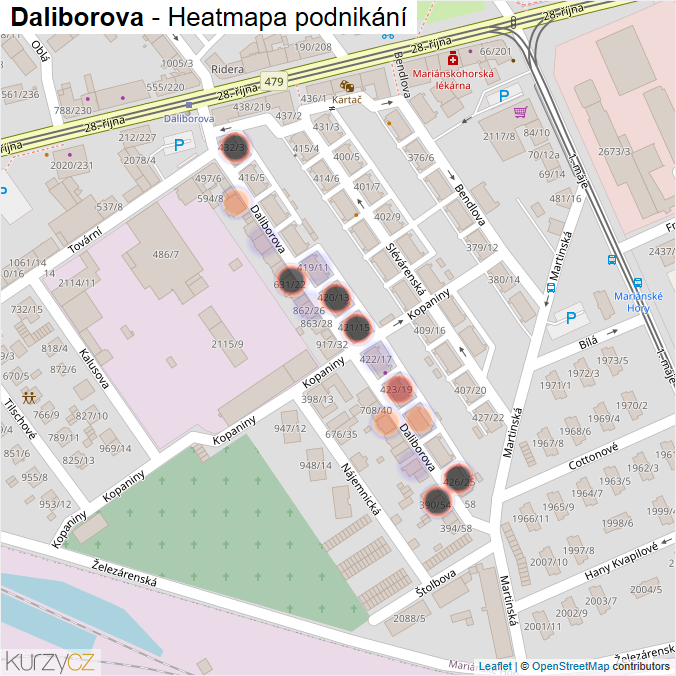 Mapa Daliborova - Firmy v ulici.