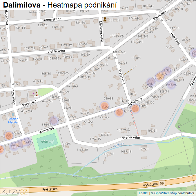 Mapa Dalimilova - Firmy v ulici.