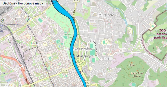 Dědičná - záplavové mapy stoleté vody