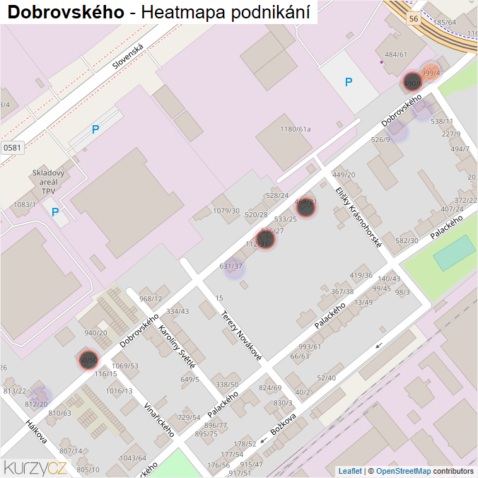 Mapa Dobrovského - Firmy v ulici.