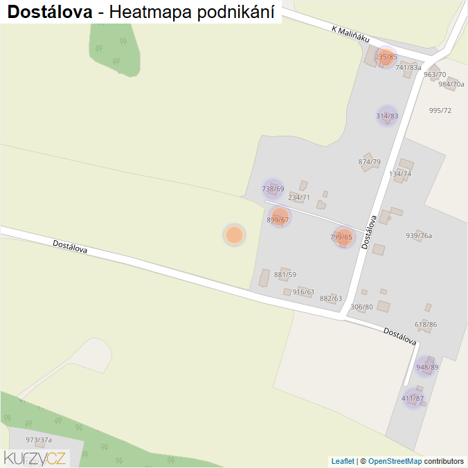 Mapa Dostálova - Firmy v ulici.