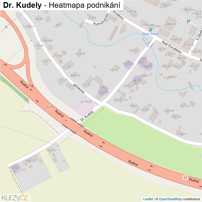 Mapa Dr. Kudely - Firmy v ulici.