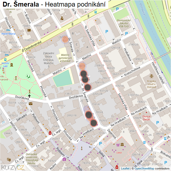 Mapa Dr. Šmerala - Firmy v ulici.