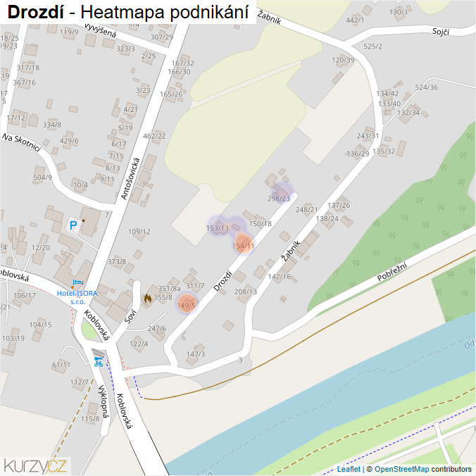 Mapa Drozdí - Firmy v ulici.