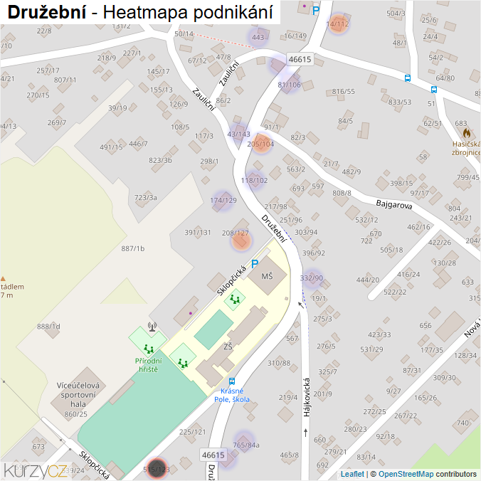 Mapa Družební - Firmy v ulici.
