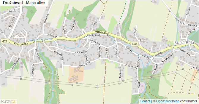 Družstevní - mapa ulice