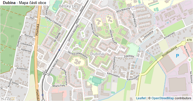 Dubina - mapa části obce
