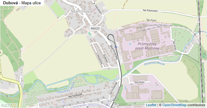 Dubová - mapa ulice
