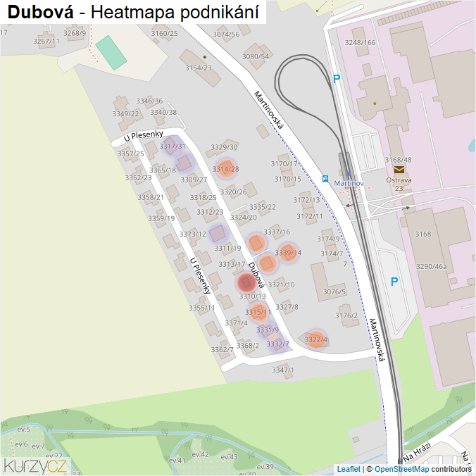 Mapa Dubová - Firmy v ulici.