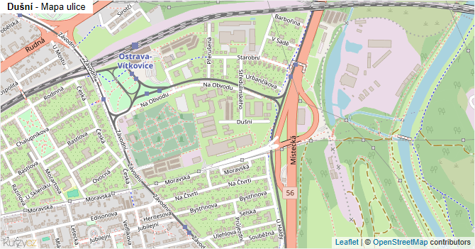Dušní - mapa ulice
