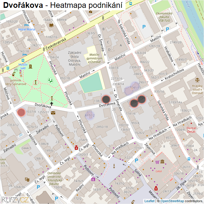 Mapa Dvořákova - Firmy v ulici.
