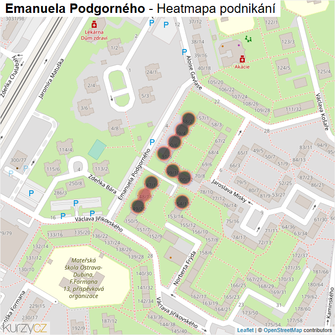 Mapa Emanuela Podgorného - Firmy v ulici.
