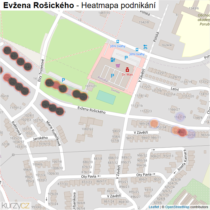 Mapa Evžena Rošického - Firmy v ulici.