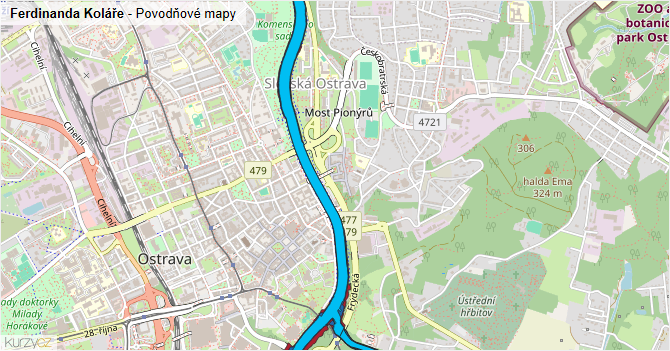 Ferdinanda Koláře - záplavové mapy stoleté vody