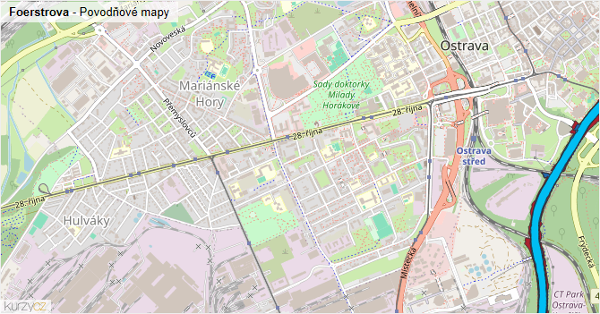 Foerstrova - záplavové mapy stoleté vody