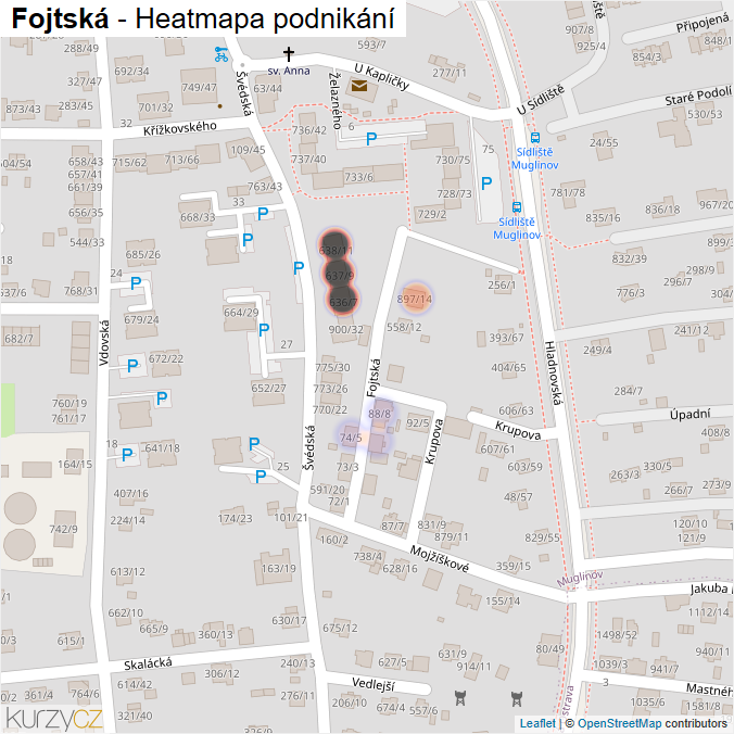 Mapa Fojtská - Firmy v ulici.
