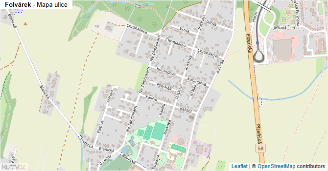Folvárek - mapa ulice