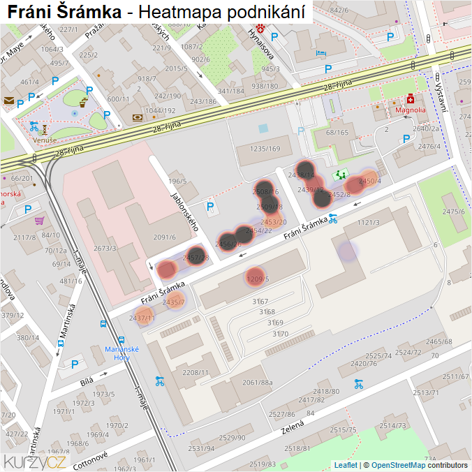 Mapa Fráni Šrámka - Firmy v ulici.