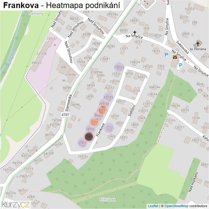 Mapa Frankova - Firmy v ulici.