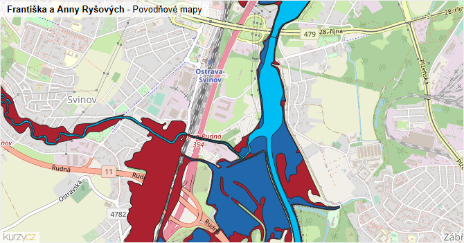 Františka a Anny Ryšových - záplavové mapy stoleté vody