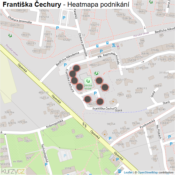 Mapa Františka Čechury - Firmy v ulici.