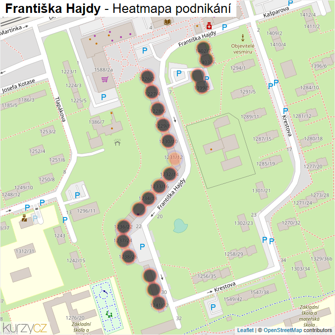 Mapa Františka Hajdy - Firmy v ulici.