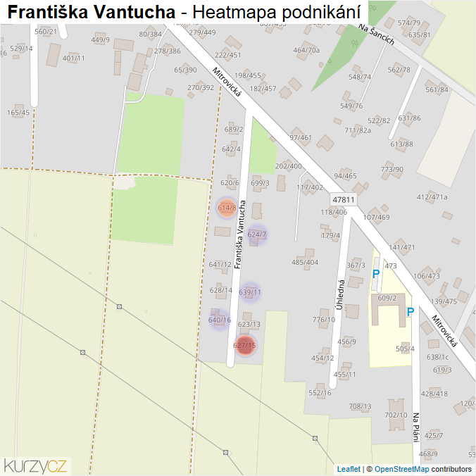 Mapa Františka Vantucha - Firmy v ulici.