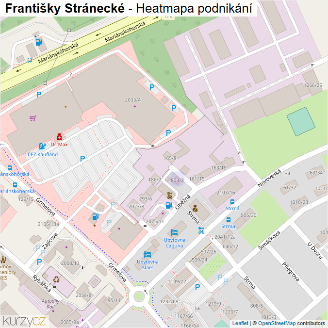 Mapa Františky Stránecké - Firmy v ulici.
