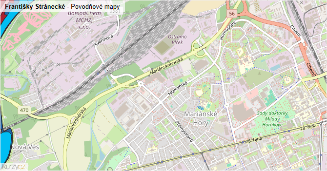 Františky Stránecké - záplavové mapy stoleté vody