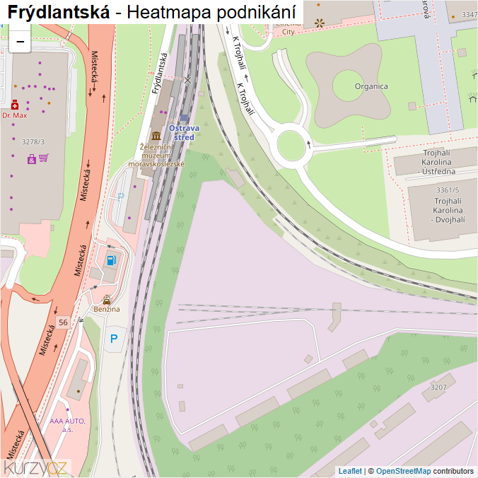 Mapa Frýdlantská - Firmy v ulici.