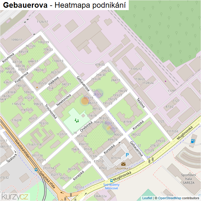Mapa Gebauerova - Firmy v ulici.