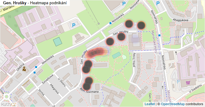 Gen. Hrušky - mapa podnikání