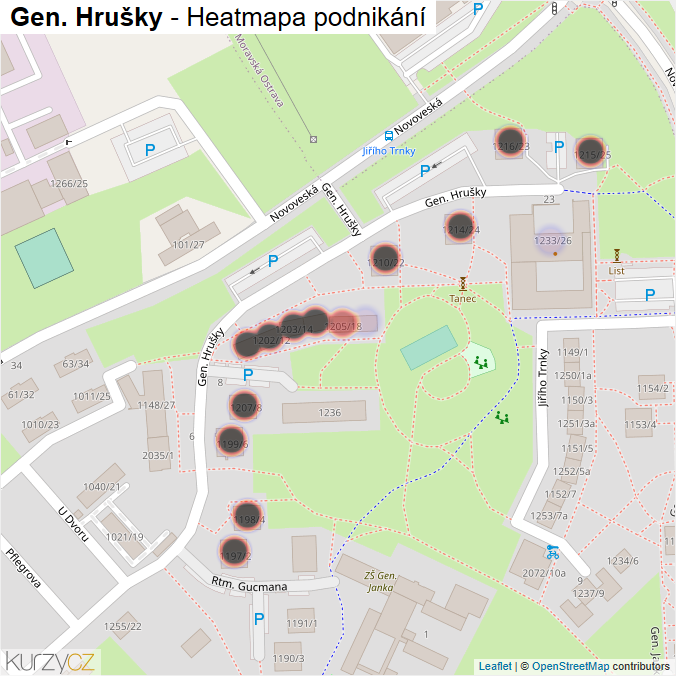Mapa Gen. Hrušky - Firmy v ulici.