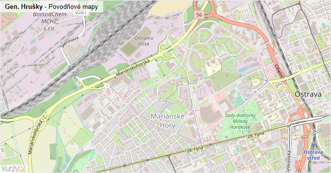 Gen. Hrušky - záplavové mapy stoleté vody