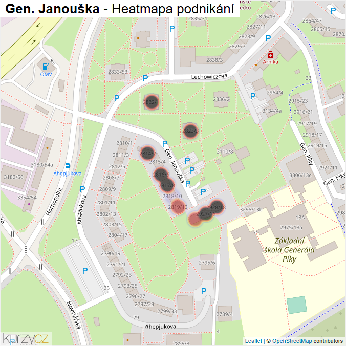 Mapa Gen. Janouška - Firmy v ulici.