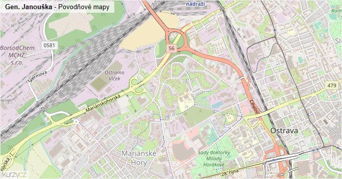 Gen. Janouška - záplavové mapy stoleté vody