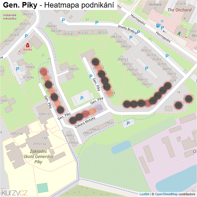 Mapa Gen. Píky - Firmy v ulici.