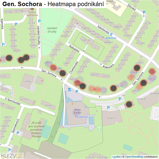 Mapa Gen. Sochora - Firmy v ulici.
