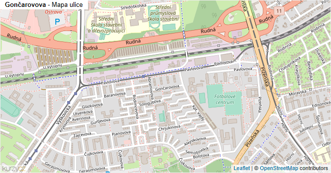 Gončarovova - mapa ulice