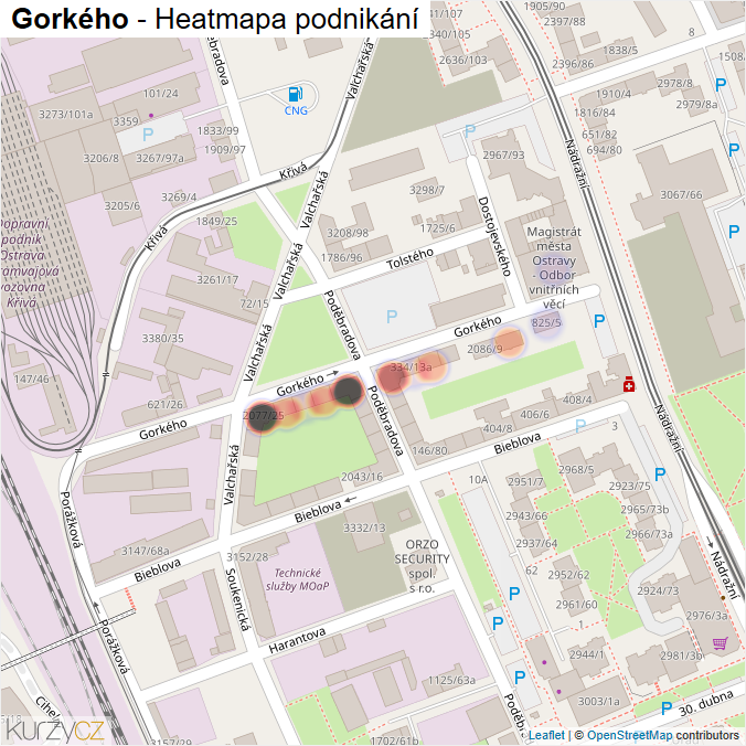 Mapa Gorkého - Firmy v ulici.
