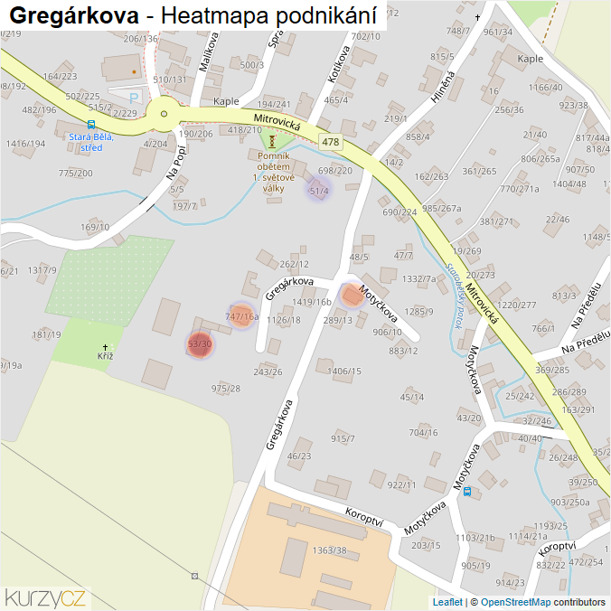 Mapa Gregárkova - Firmy v ulici.