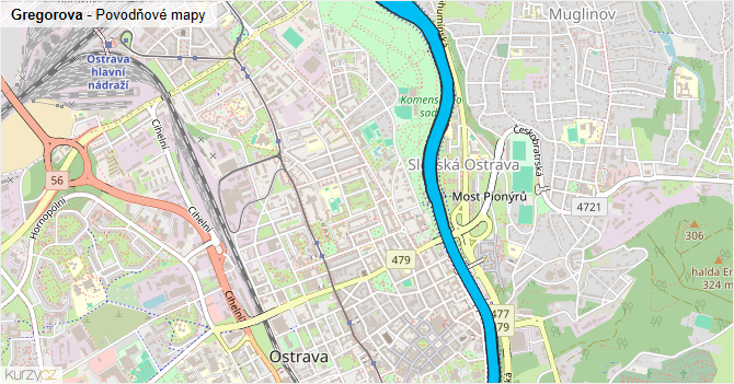 Gregorova - záplavové mapy stoleté vody