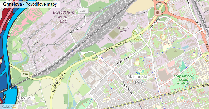 Grmelova - záplavové mapy stoleté vody