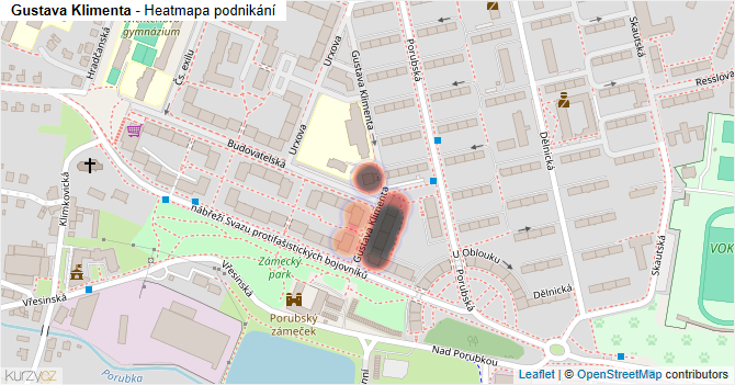 Gustava Klimenta - mapa podnikání