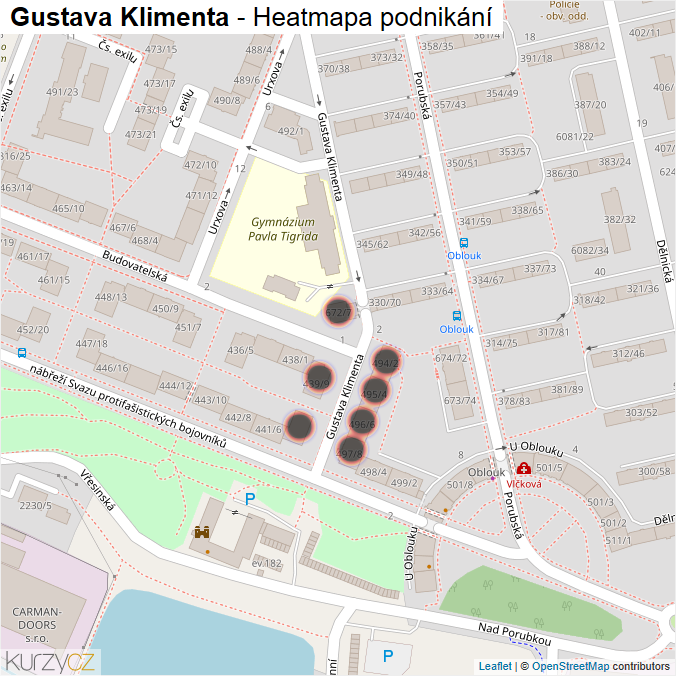 Mapa Gustava Klimenta - Firmy v ulici.