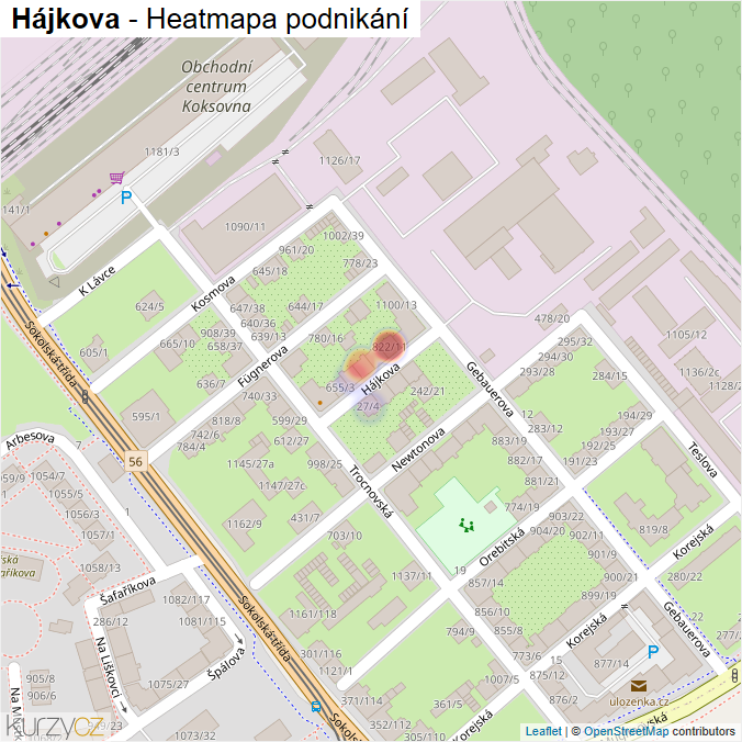 Mapa Hájkova - Firmy v ulici.